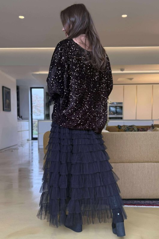 Vivie Velvet Sequin Top Umber